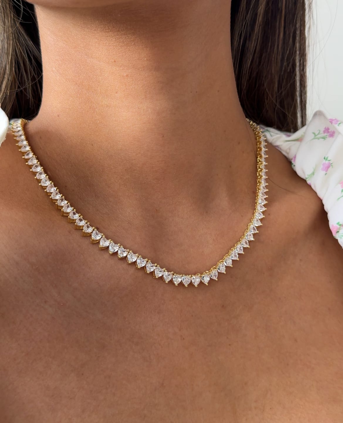 Customer photo review of Amore Tennis Necklace In Gold
