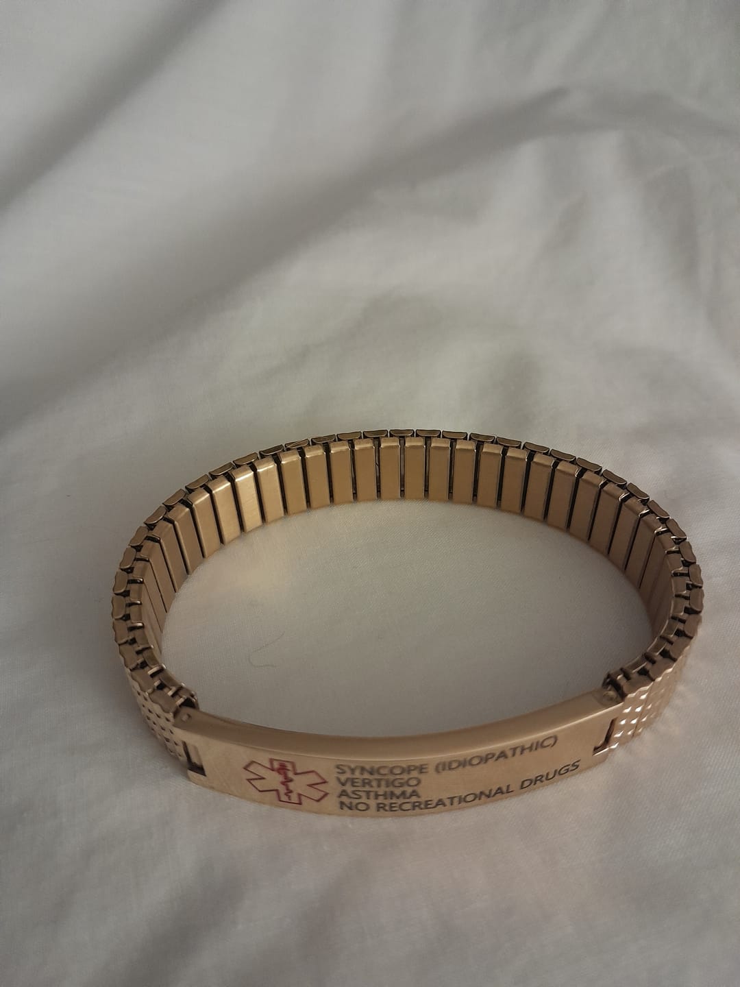 Customer photo review of Gold Colour Plated Stainless Steel Medical Alert ID Stretchable Bracelet