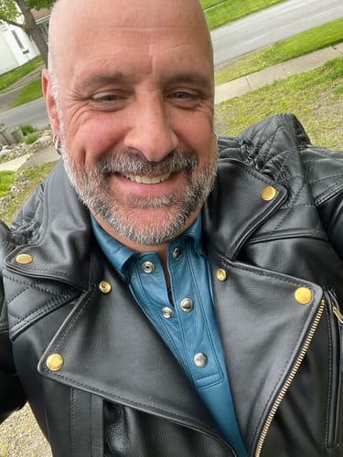 Customer photo review of Leather Uniform Jacket with Back Panel Pad