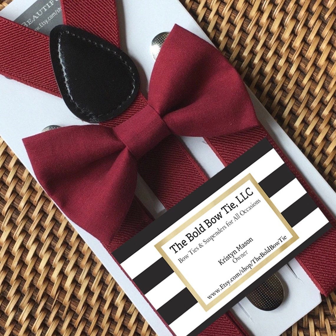 Customer photo review of Burgundy Bow Tie & Burgundy Suspenders Set