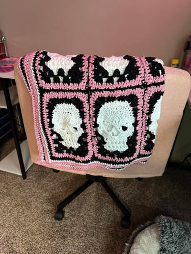 Customer photo review of Just Love Skulls Handmade Crochet Blanket