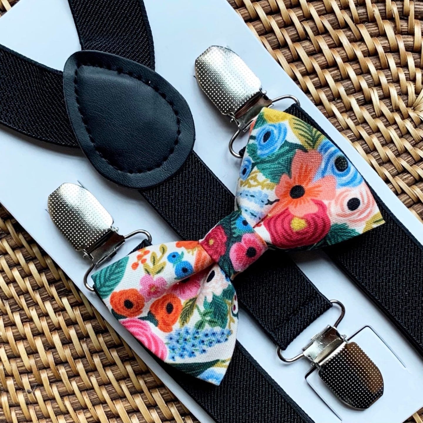 Customer photo review of Classic Rifle Paper Co Bow Tie & Black Suspenders Set