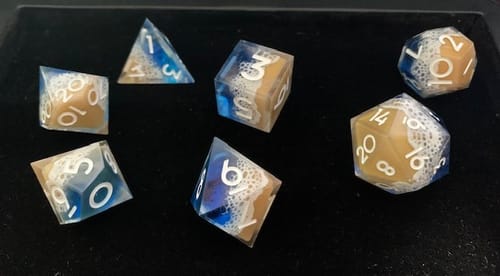 Customer photo review of URWizards Inner-dice Handmade Sharp Edge Resin Dice Set -Sandy Beach-