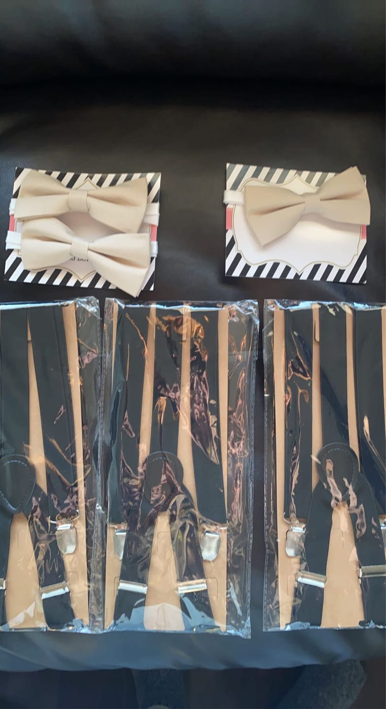 Customer photo review of Champagne Bow Tie & Black Suspenders Set