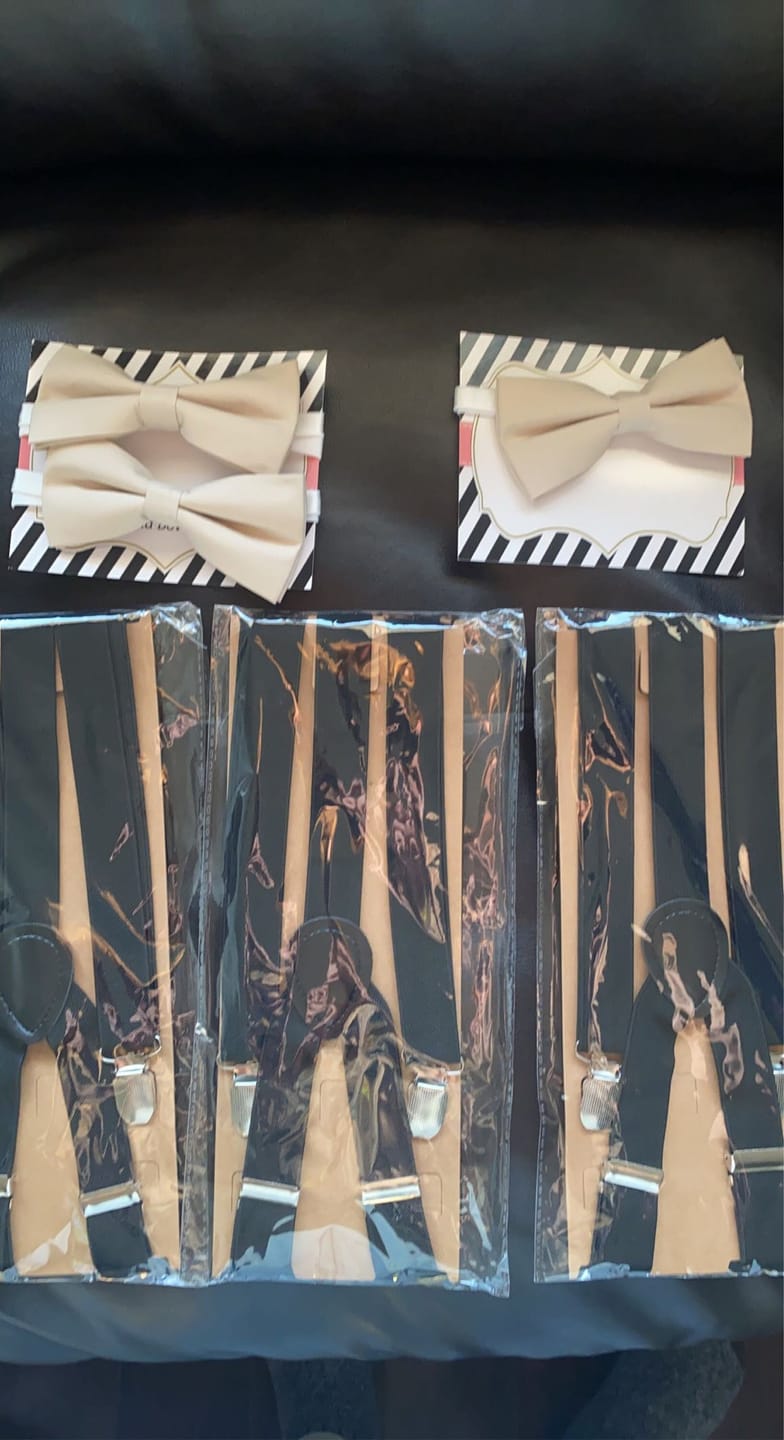 Customer photo review of Champagne Bow Tie & Black Suspenders Set