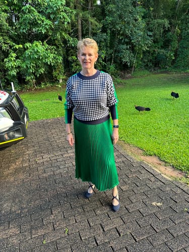 Customer photo review of Hope Contrast Knit Top - Navy/Green