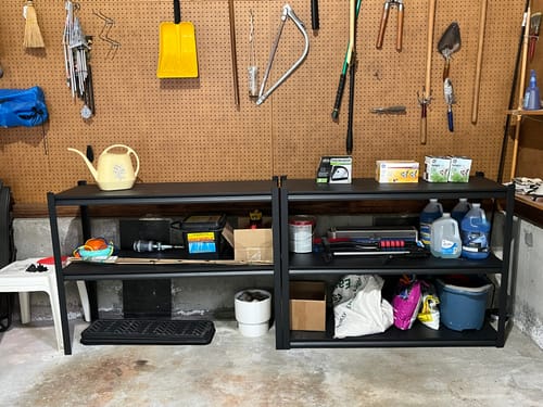 Customer photo review of REIBII  Large Garage Shelving, 5 Tier Industrial Shelving, Steel Storage Shelves Metal Shelving, Heavy Duty Shelving For Warehouse, Basement