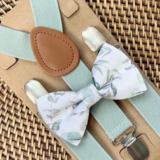 Customer photo review of Sage Floral Bow Tie & Sage & Brown Suspenders Set