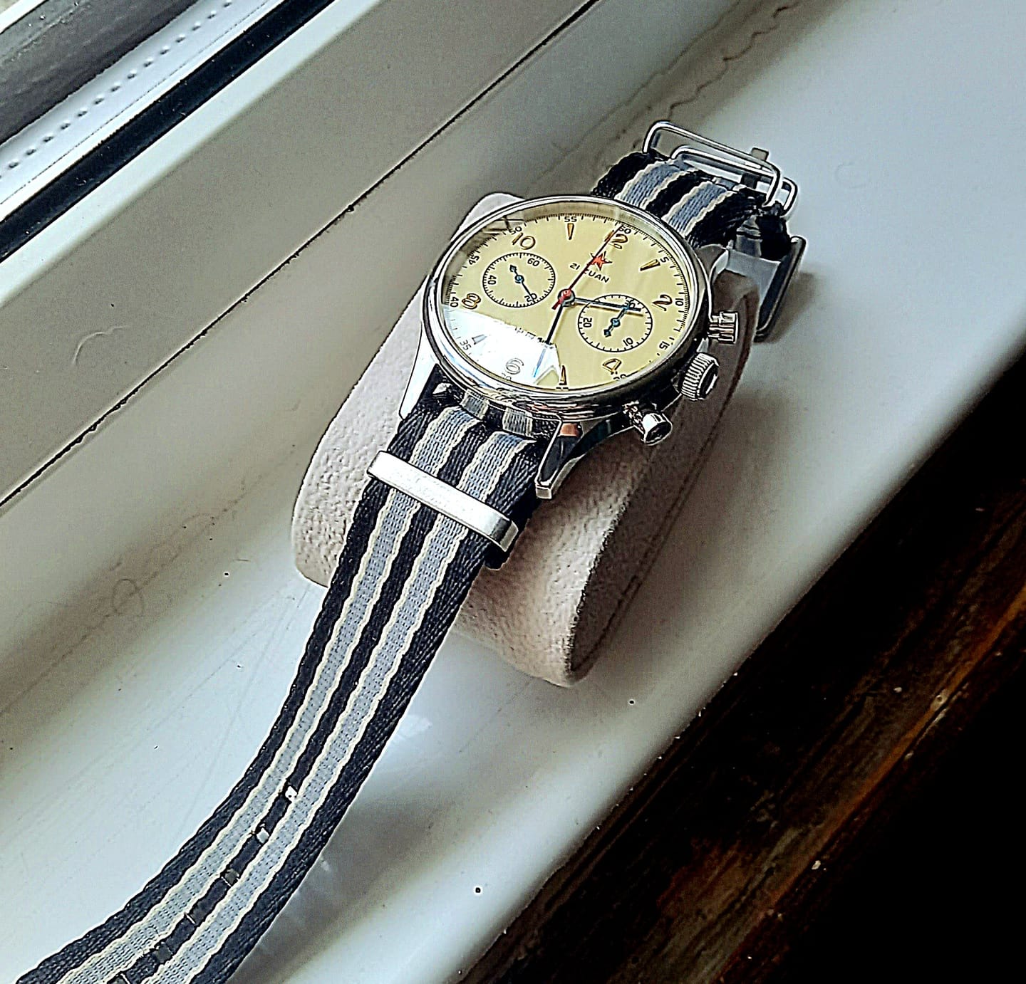 Customer photo review of Premium Woven Military Style Watch Strap - Black, Grey and Beige (No Time To Die Strap)