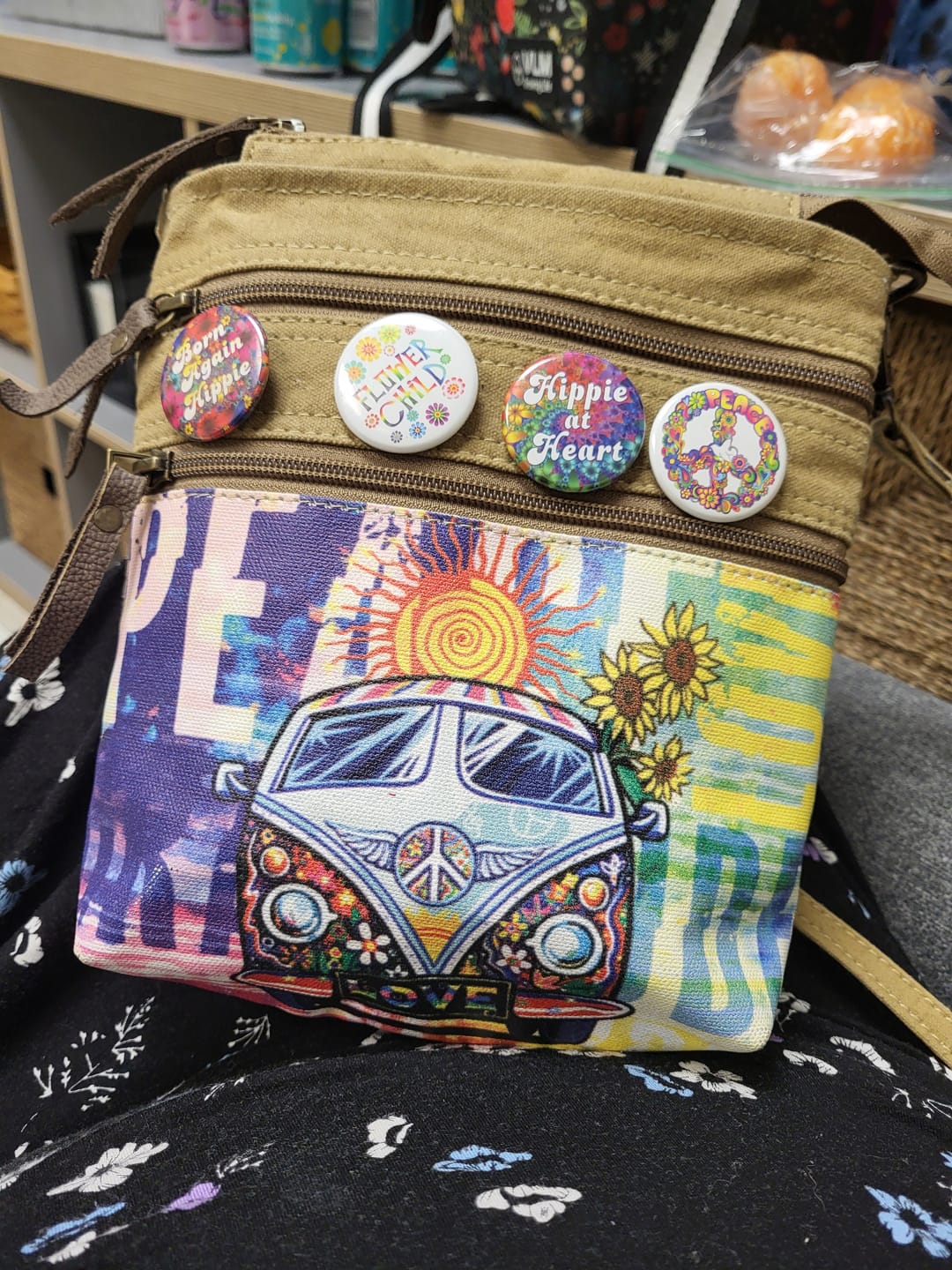 Customer photo review of Peace Love Bus Crossbody Bag