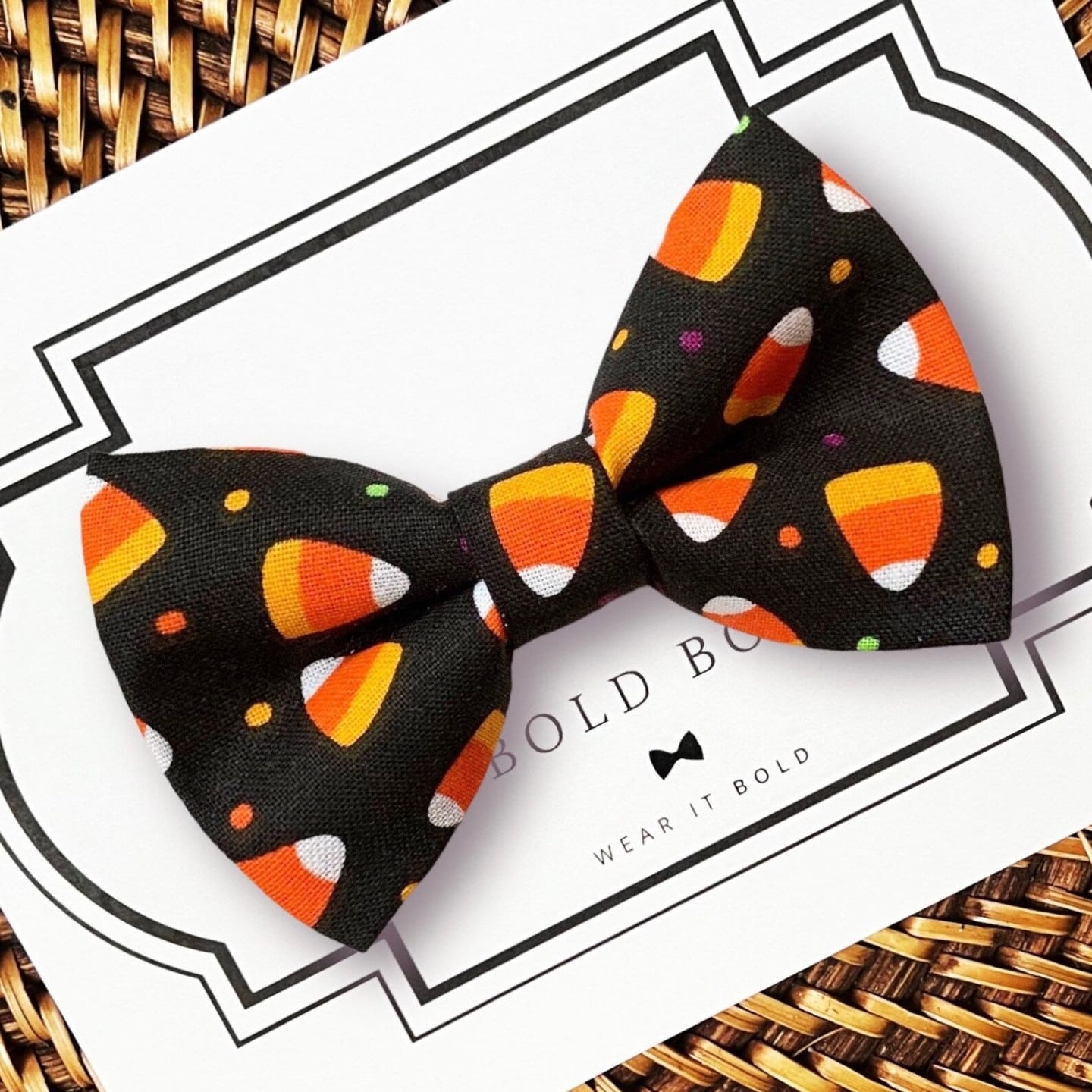 Customer photo review of Candy Corn Bow Tie for Dog and Cat Collar