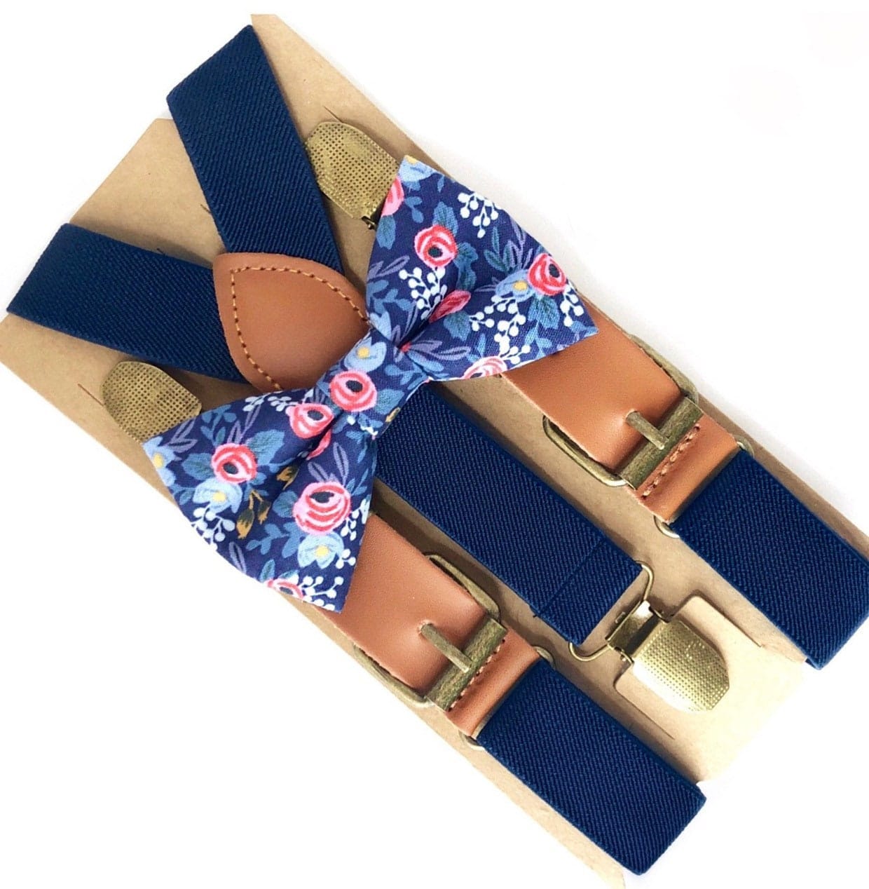 Customer photo review of Navy Rose Bow Tie & Navy Buckle Suspenders Set