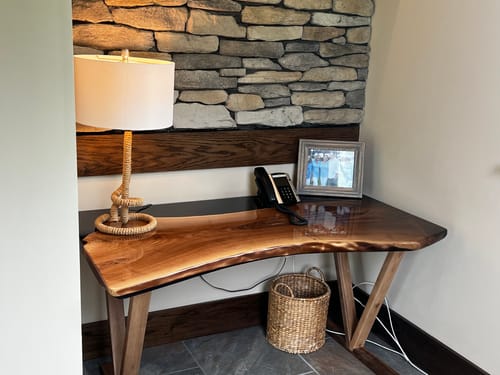 Customer photo review of Epoxy Computer Desk - Live Edge Desk Top