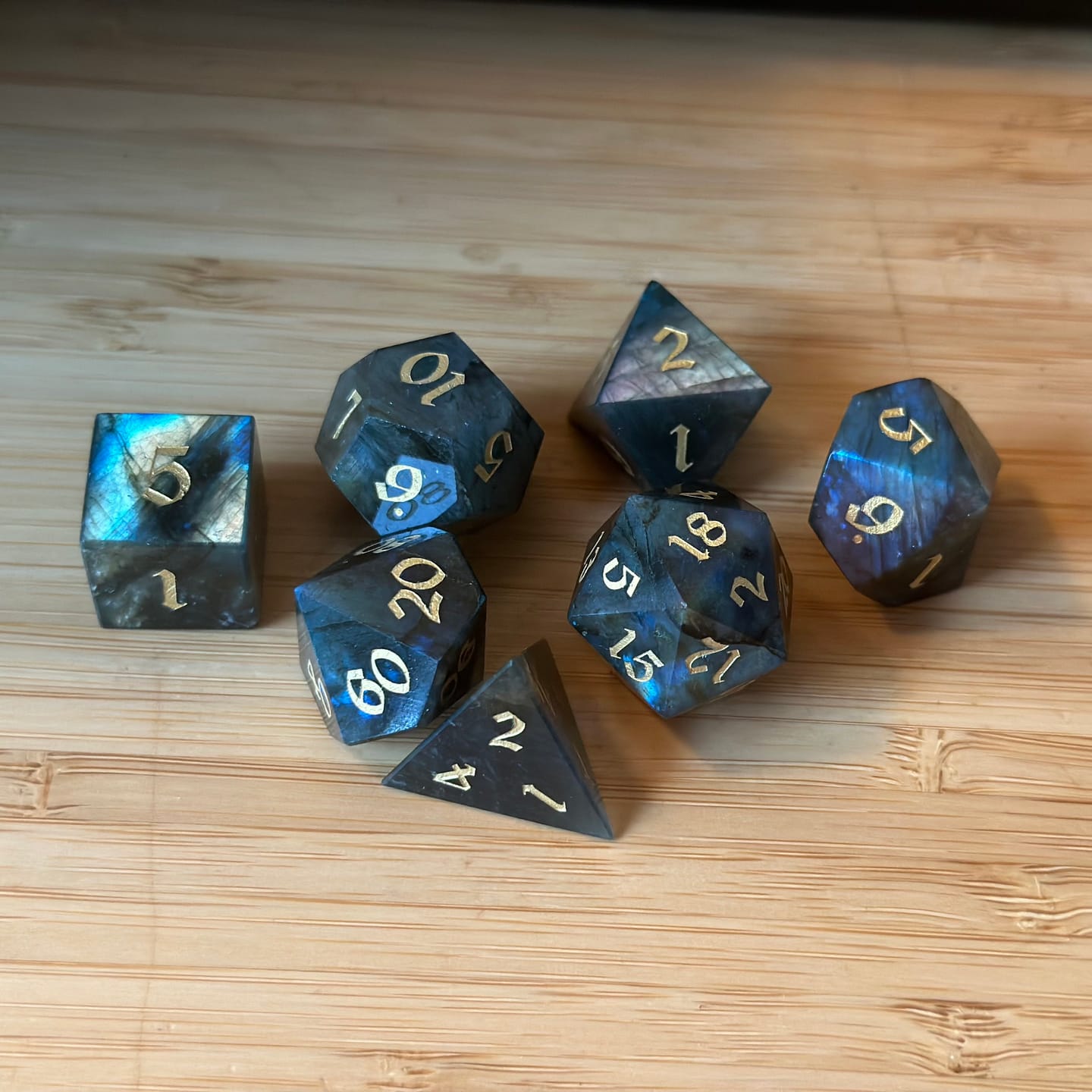 Customer photo review of Labradorite Gemstone Dice (And Box) Polyhedral Dice DND Set