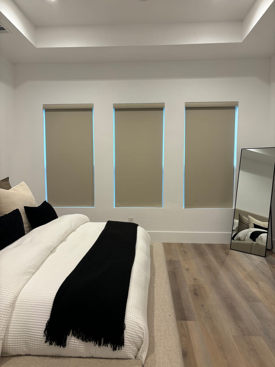 Customer photo review of SmartWings Motorized Roller Shades 100% Blackout Dual-Sided Bouvardia