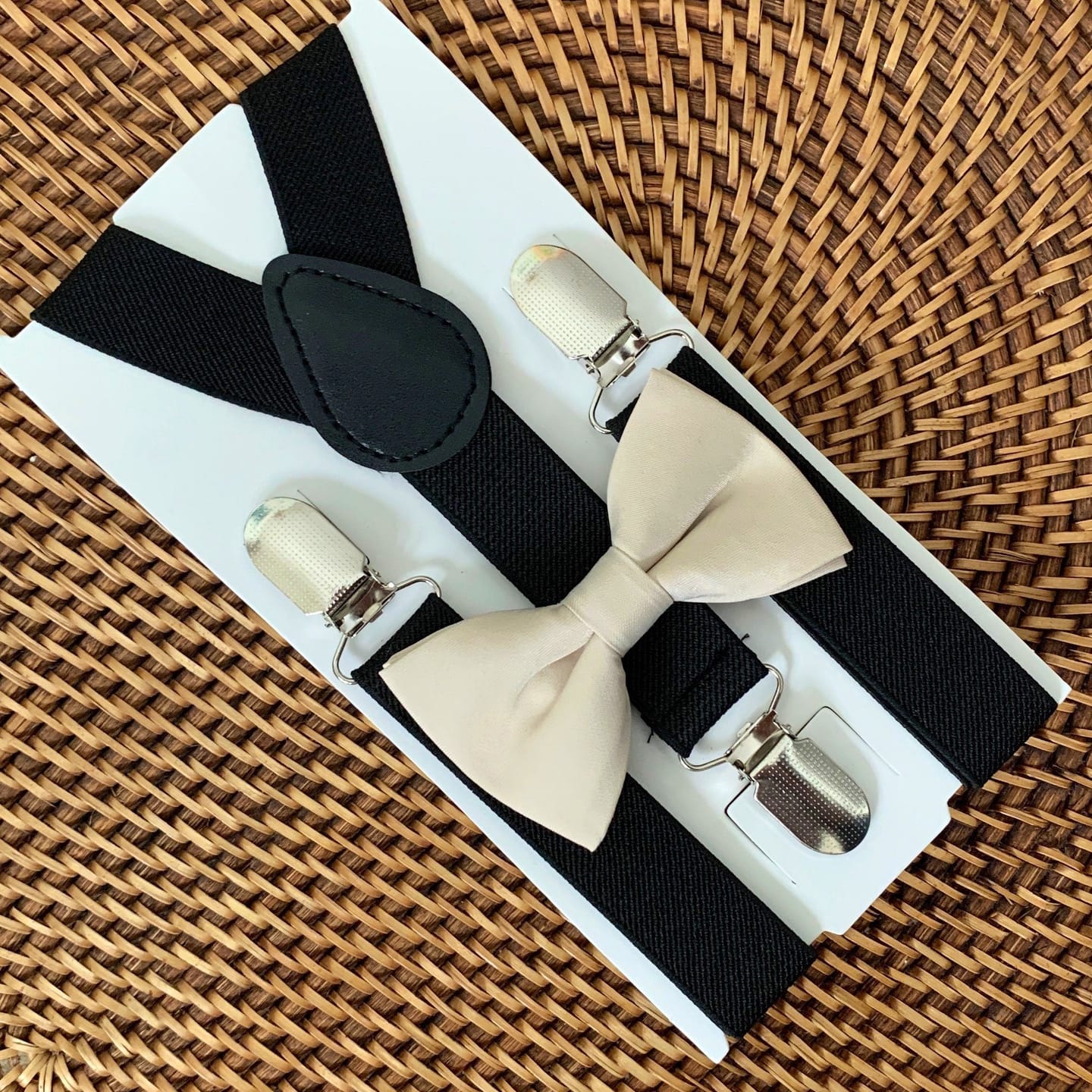 Customer photo review of Champagne Bow Tie & Black Suspenders Set