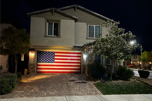 Customer photo review of United States Of America Flag Garage Door Wrap Cover Decoration Banner Backdrop