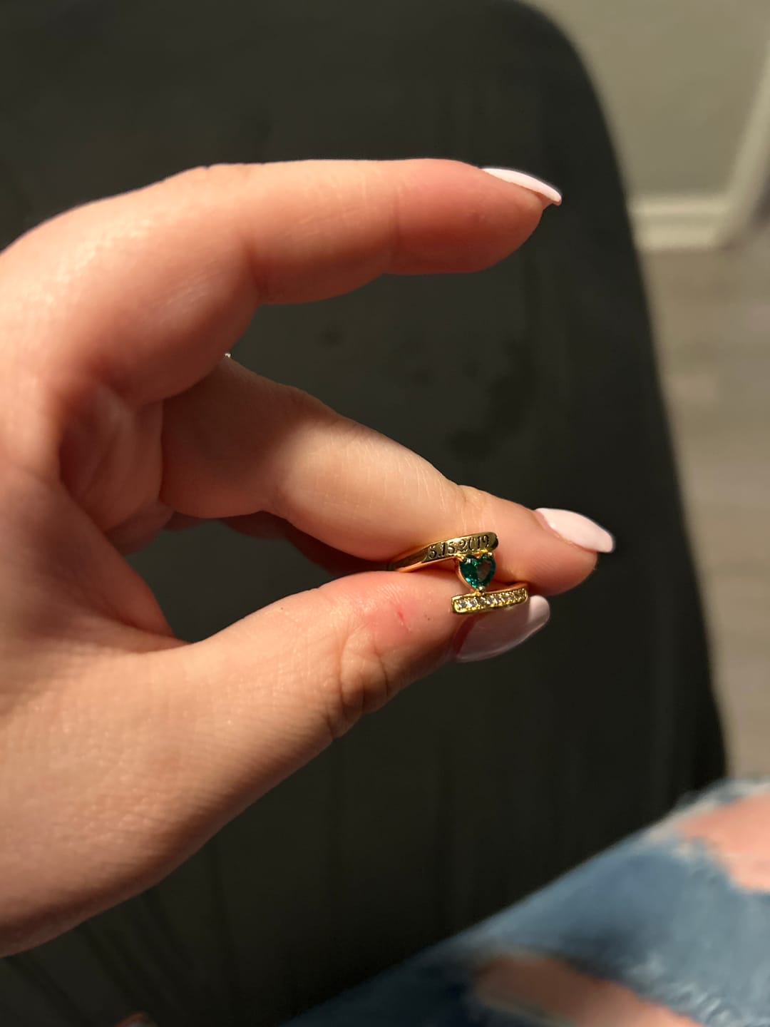 Customer photo review of Engraved Birthstone Ring