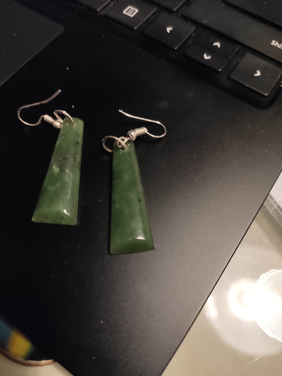 Customer photo review of NZ Greenstone Jade Toki Earrings