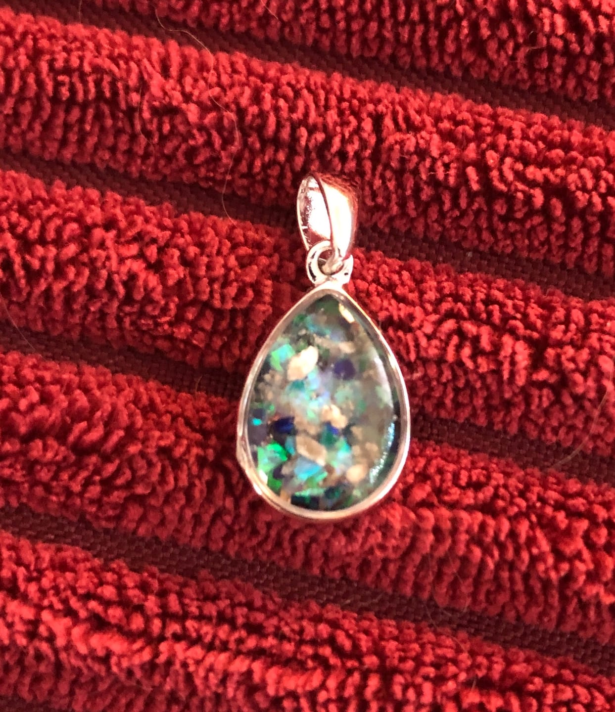 Customer photo review of Petite Pear Drop with Cremation Ashes