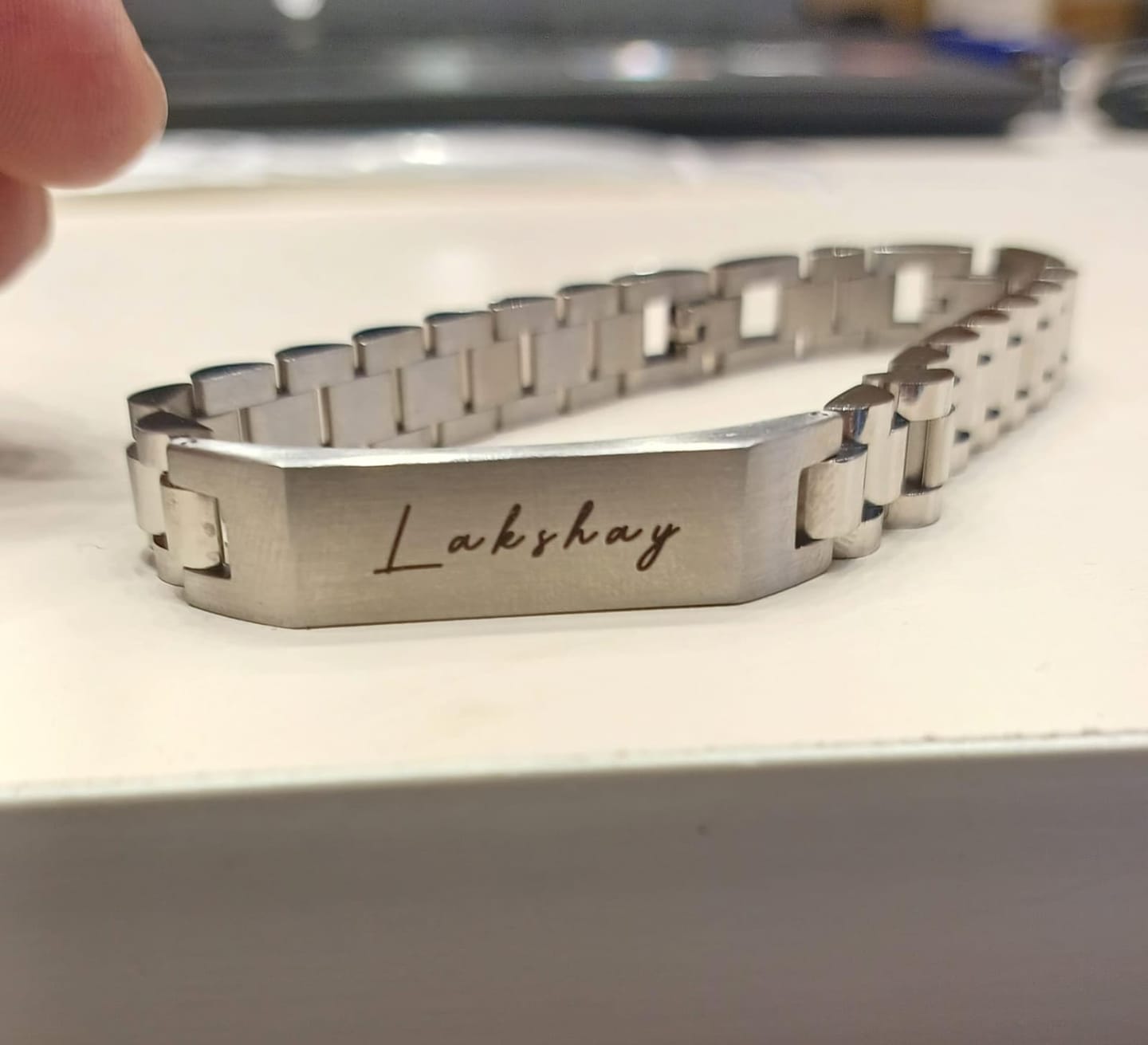 Customer photo review of Personalised Stark Silver Bracelet