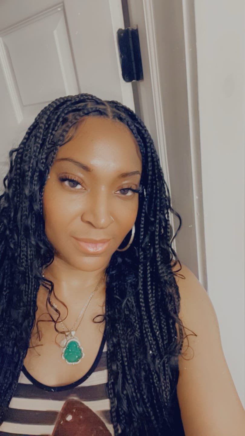 Customer photo review of 36" Human Hair Boho Curls Swiss HD Lace Knotless Box Braided Wig Full Hand-tied - Human Baby Hair