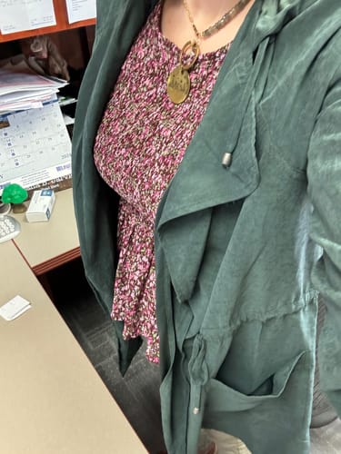 Customer photo review of The McKenna Hooded Peach Skin Jacket