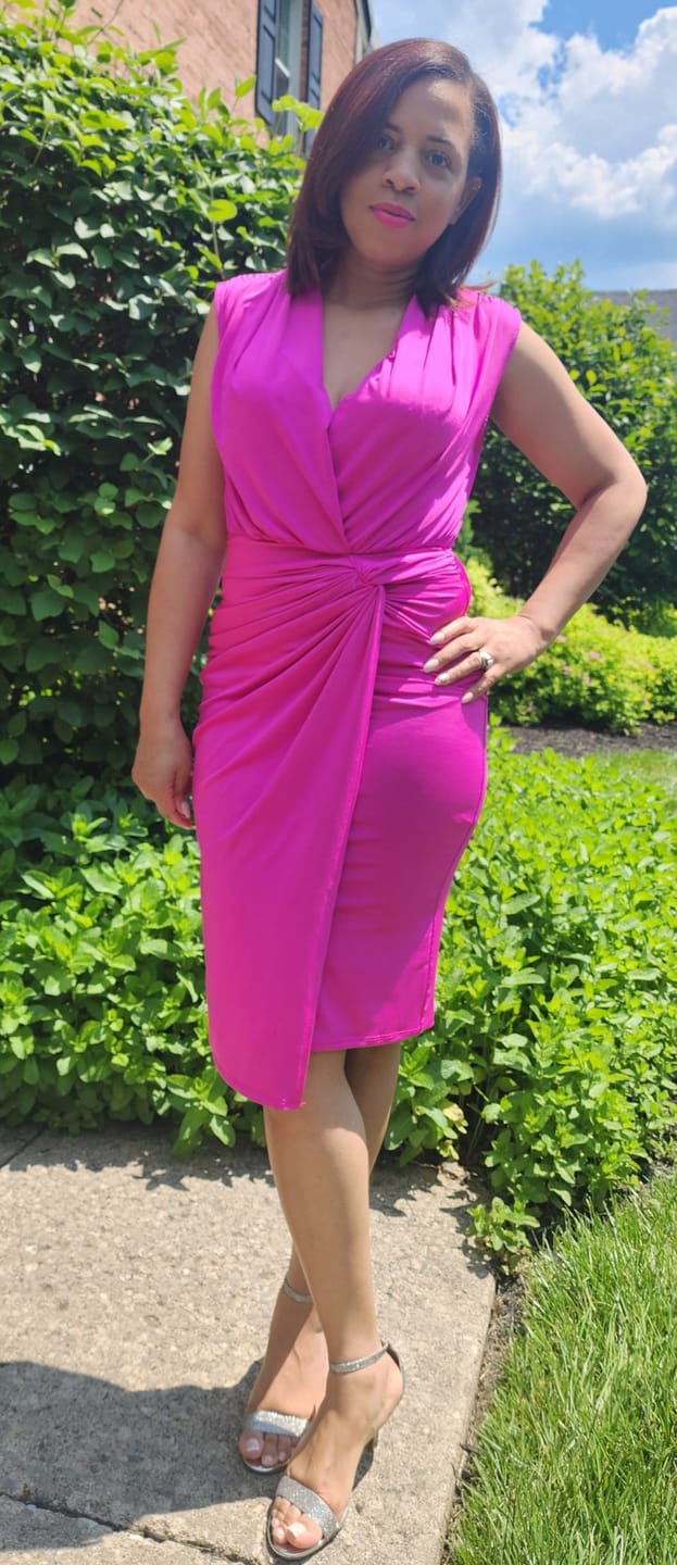 Customer photo review of Juneau Twist Midi Dress - Pink