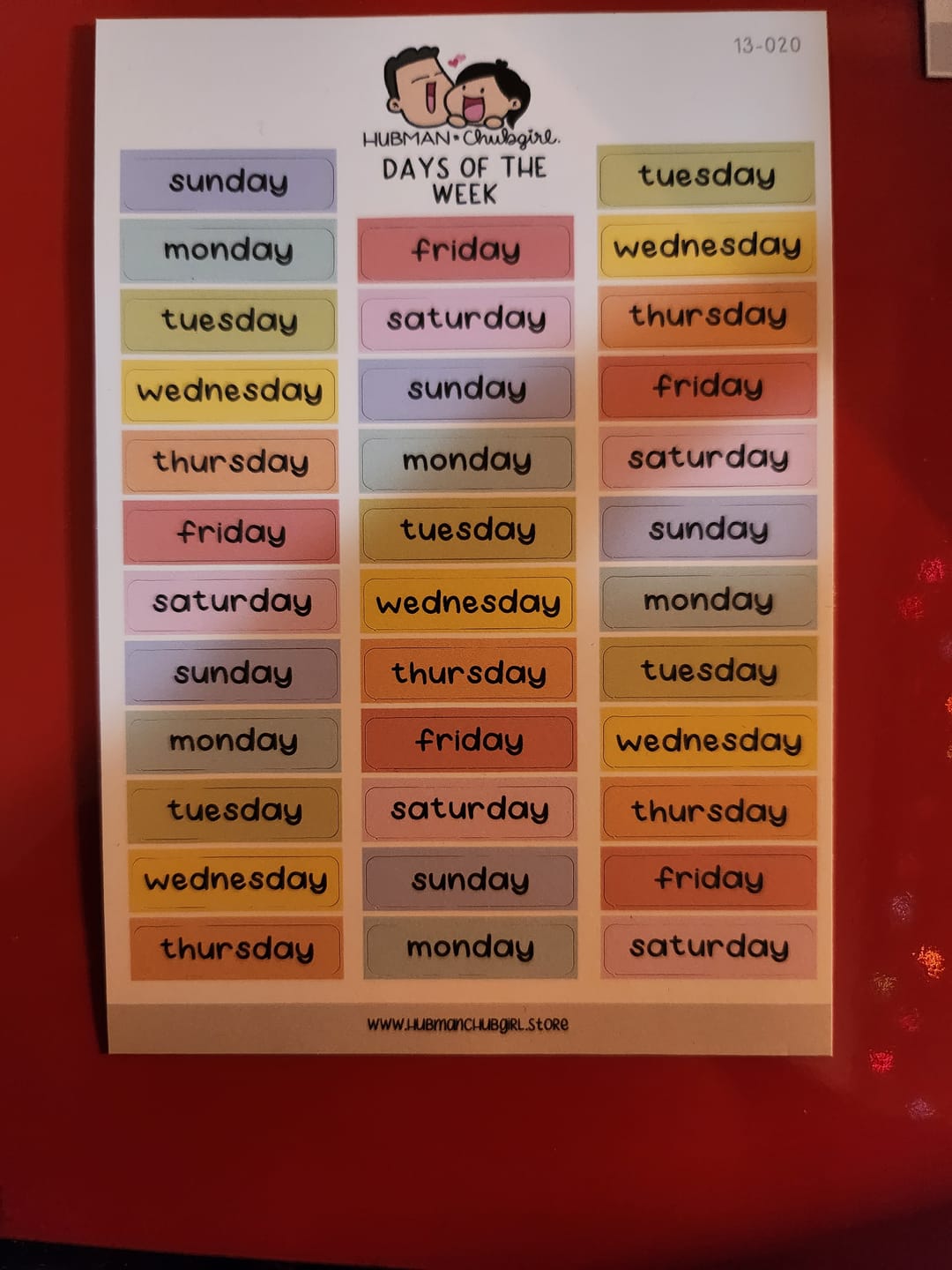 Customer photo review of Days of the Week - Rainbow Unicorns Planner Stickers