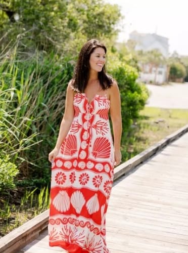 Customer photo review of Beautiful Shell Unique Print Front Lace-up Maxi Dress