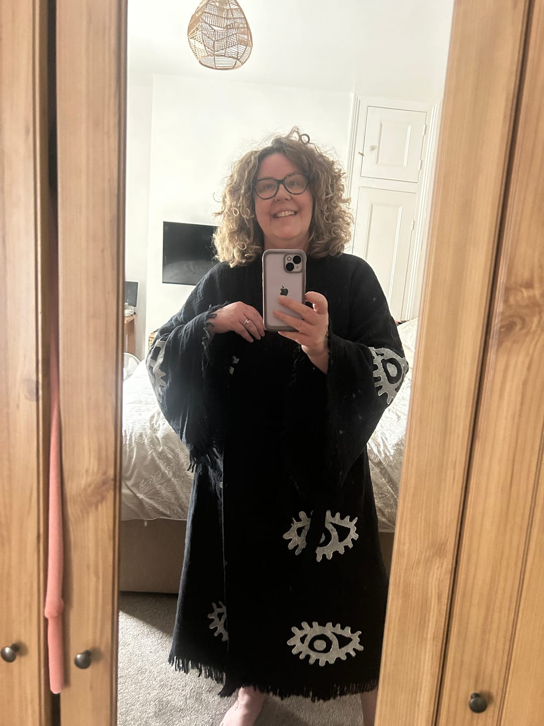 Customer photo review of Black Edit w/White Evil Eye Kimono Robe