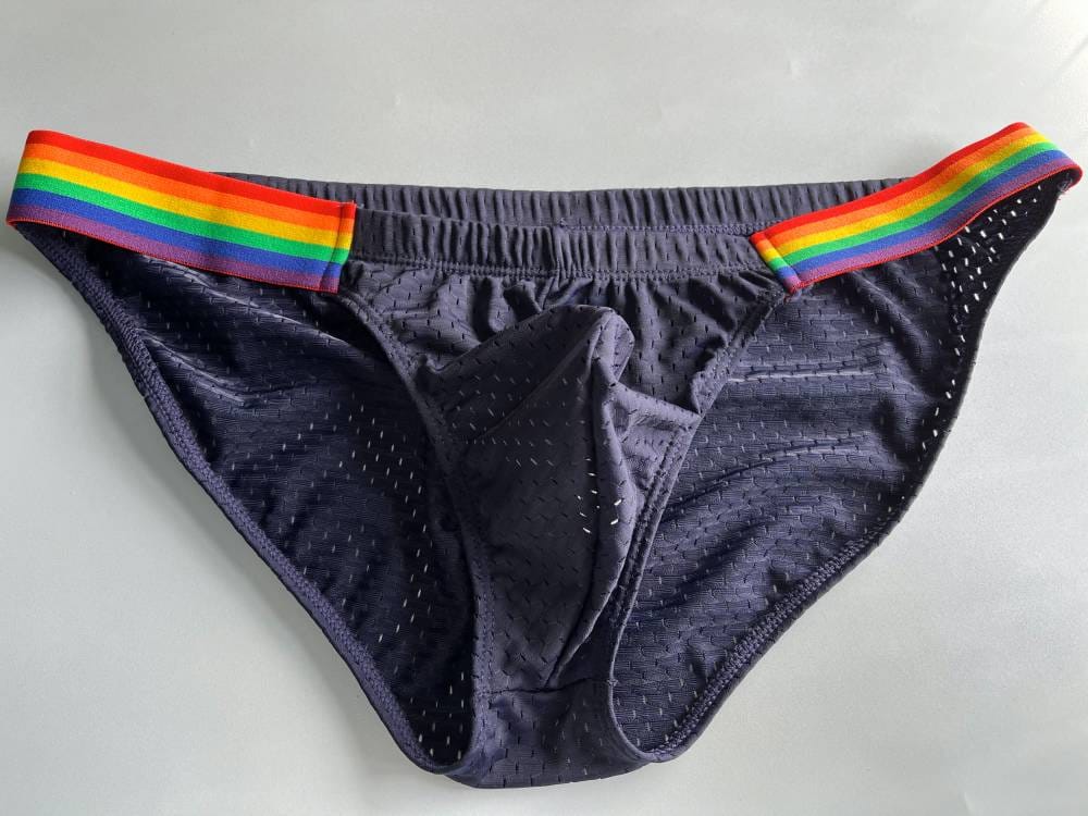 Customer photo review of Men's Sexy Rainbow Pride Mesh Bikini