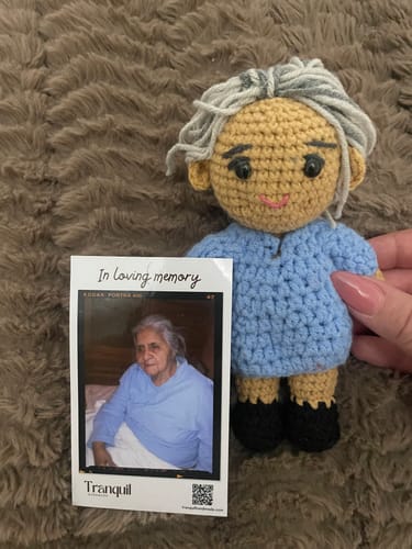 Customer photo review of Tranquil® - Personalized Crochet Doll with Photo Card