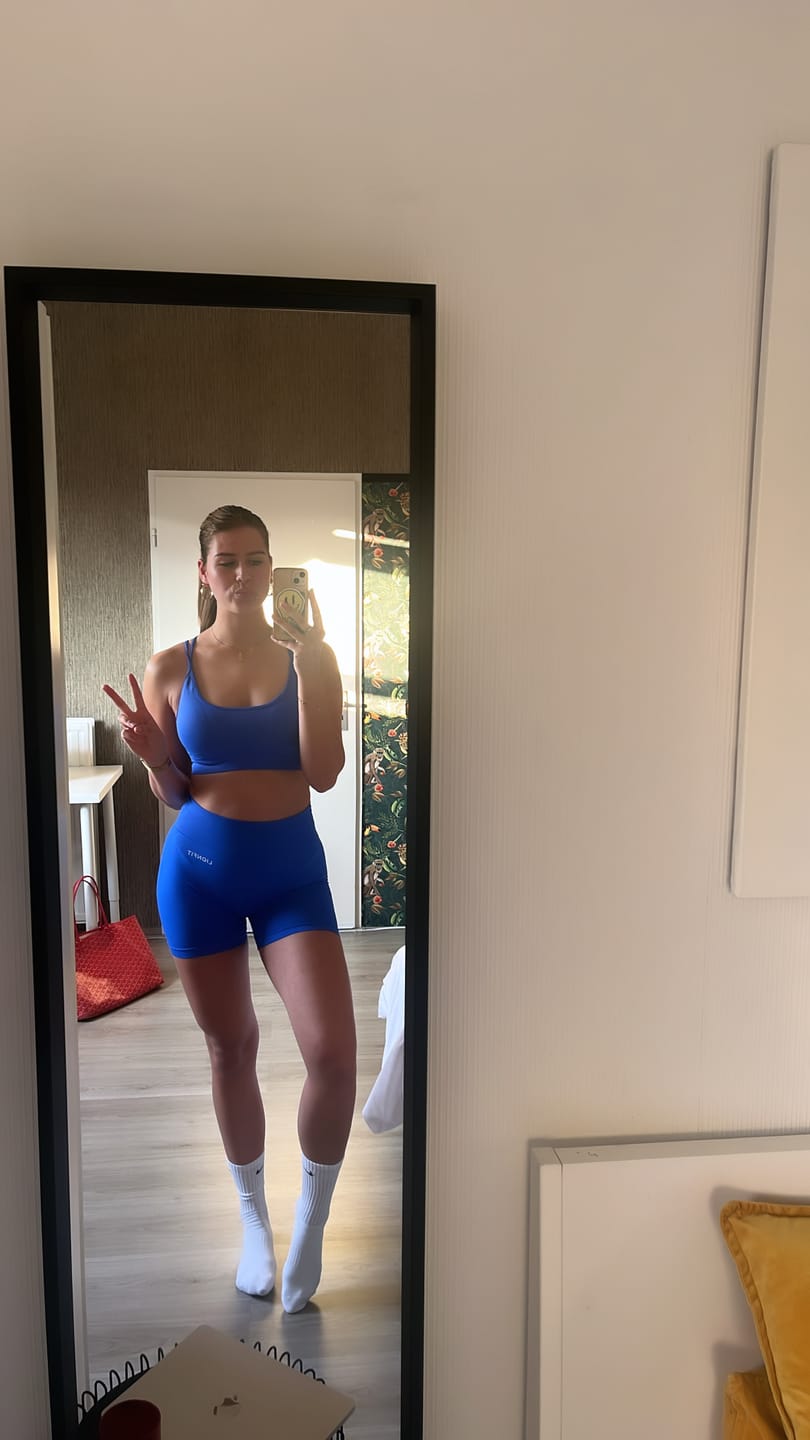 Customer photo review of ZIRA Sports Bra Blue Cross