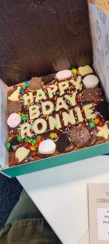 Customer photo review of Custom message birthday brownie