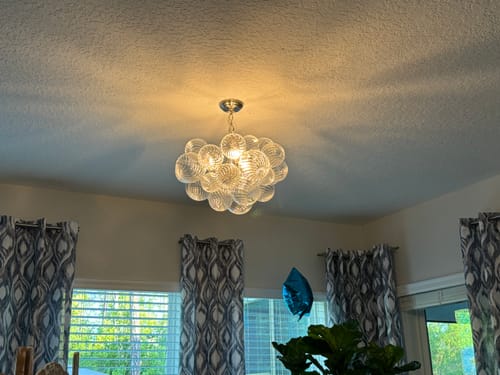Customer photo review of Brass Cluster Ribbed Glass Globe Bubble Chandelier