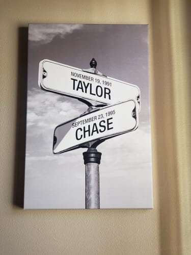 Customer photo review of Crossroad of Love | Custom Children Names Premium Canvas