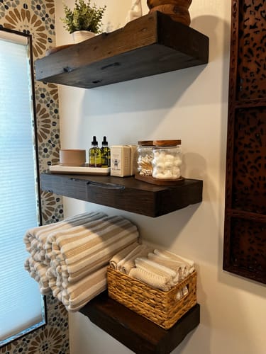 Customer photo review of Distressed 3" Thick Floating Shelves