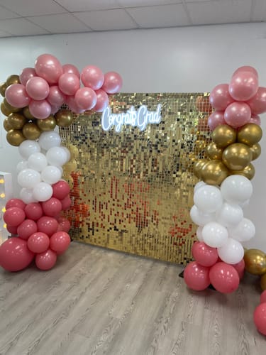 Customer photo review of Light Gold Shimmer Wall Panels – Easy Setup Wedding/Event/Theme Party Decorations