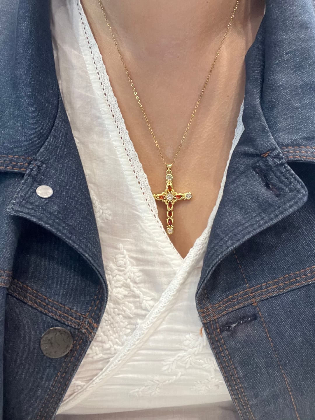 Customer photo review of Azura - Crystal Cross Necklace