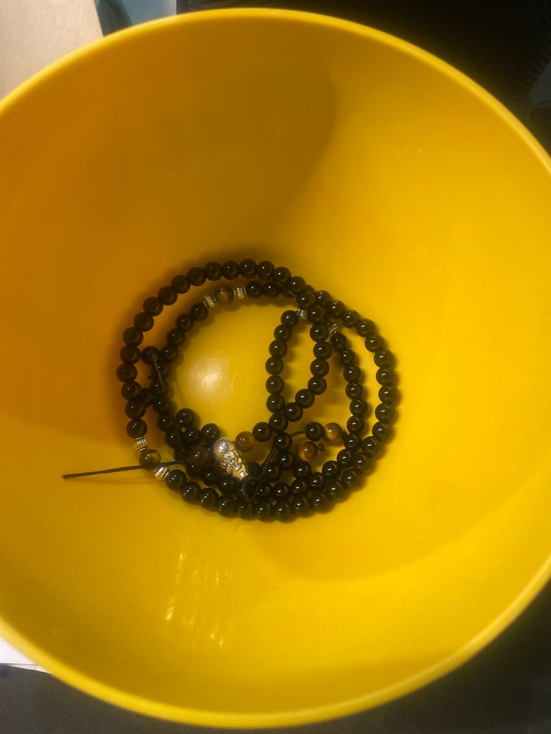 Customer photo review of Buddha Stones Black Obsidian Tiger Eye Blessing Mala Bracelet