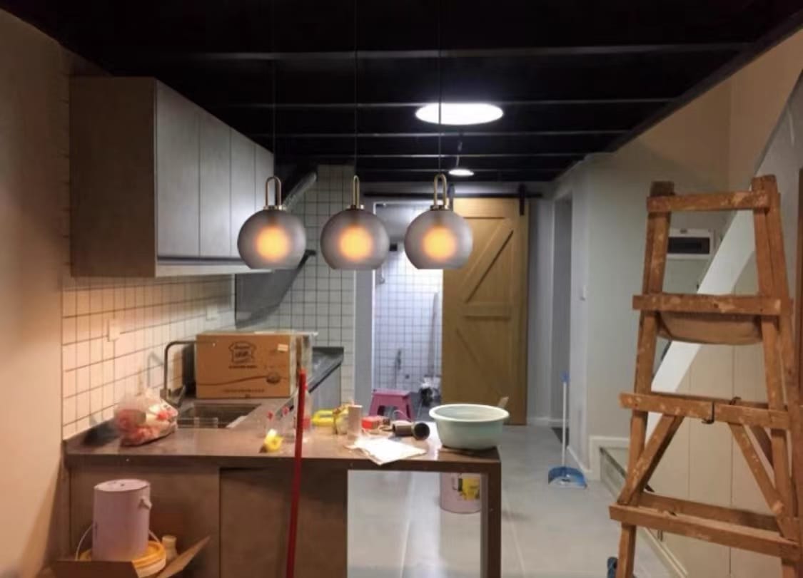 Customer photo review of Frosted Glass Swag Pendant Light