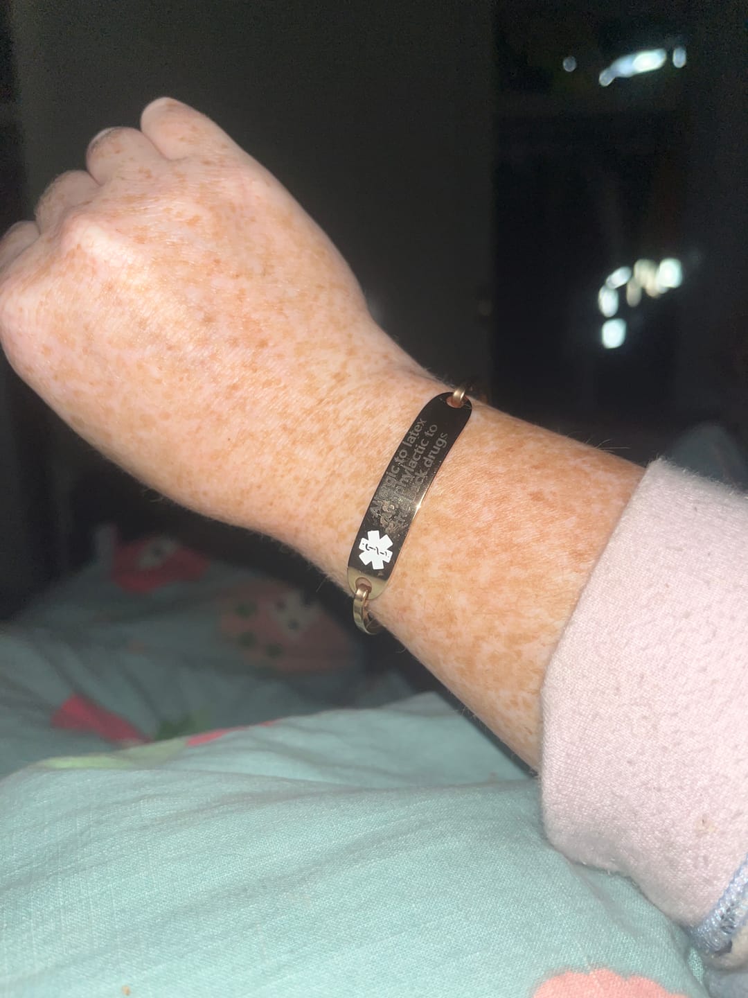 Customer photo review of Personalised Rose Gold Medical Alert ID Bangle Bracelet