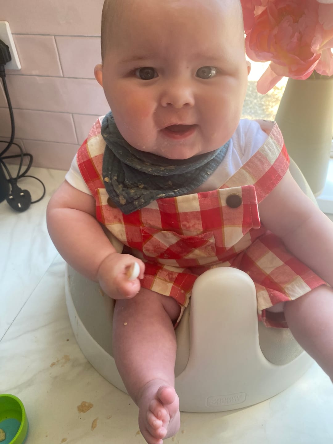 Customer photo review of Red Check Shortie Dungarees