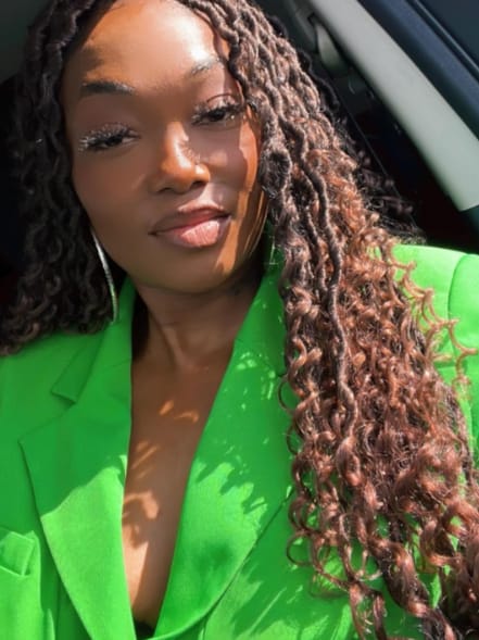 Customer photo review of 18" Pre Looped Crochet Boho Locs With Human Hair Boho Curls 80 Strands/Pack (5 boho curls)