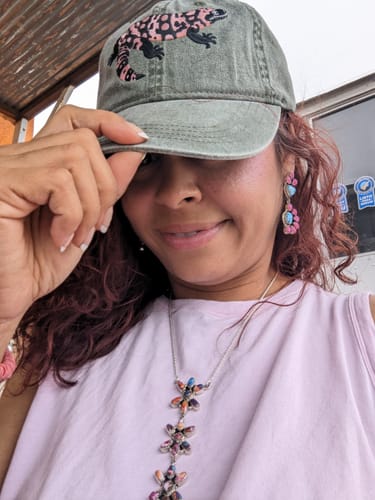 Customer photo review of Handmade Sterling Silver & Pink Dream Mojave Lariat Necklace