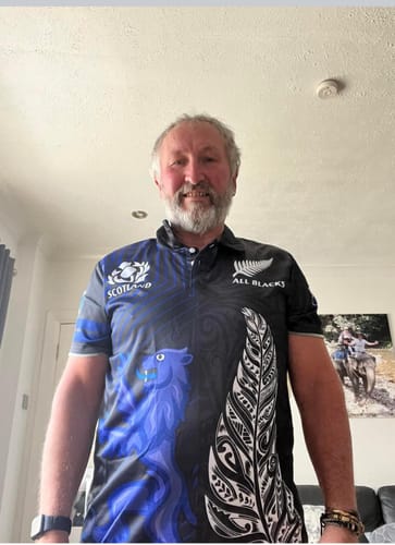 Customer photo review of Personalised New Zealand and Scotland Rugby Polo Shirt All Black Maori With Thistle Together LT14