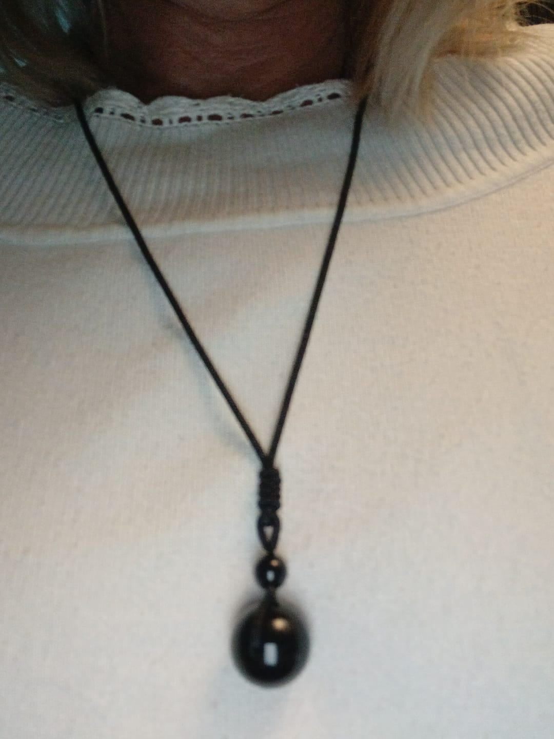 Customer photo review of Obsidian Stone Necklace