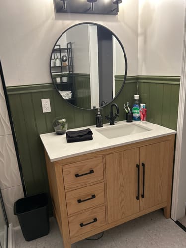 Customer photo review of CCS901 - 42" White Oak , Left Side Drawers , Floor Standing Modern Bathroom Vanity, White Quartz Countertop, Matt Black Hardware