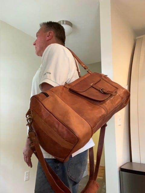 Customer photo review of Square Overnight Leather Duffel Bag